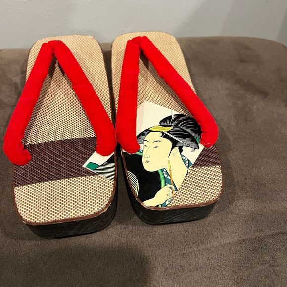 Japanese Wooden Clogs Sandals Slippers Size 7W - Picture 2 of 6